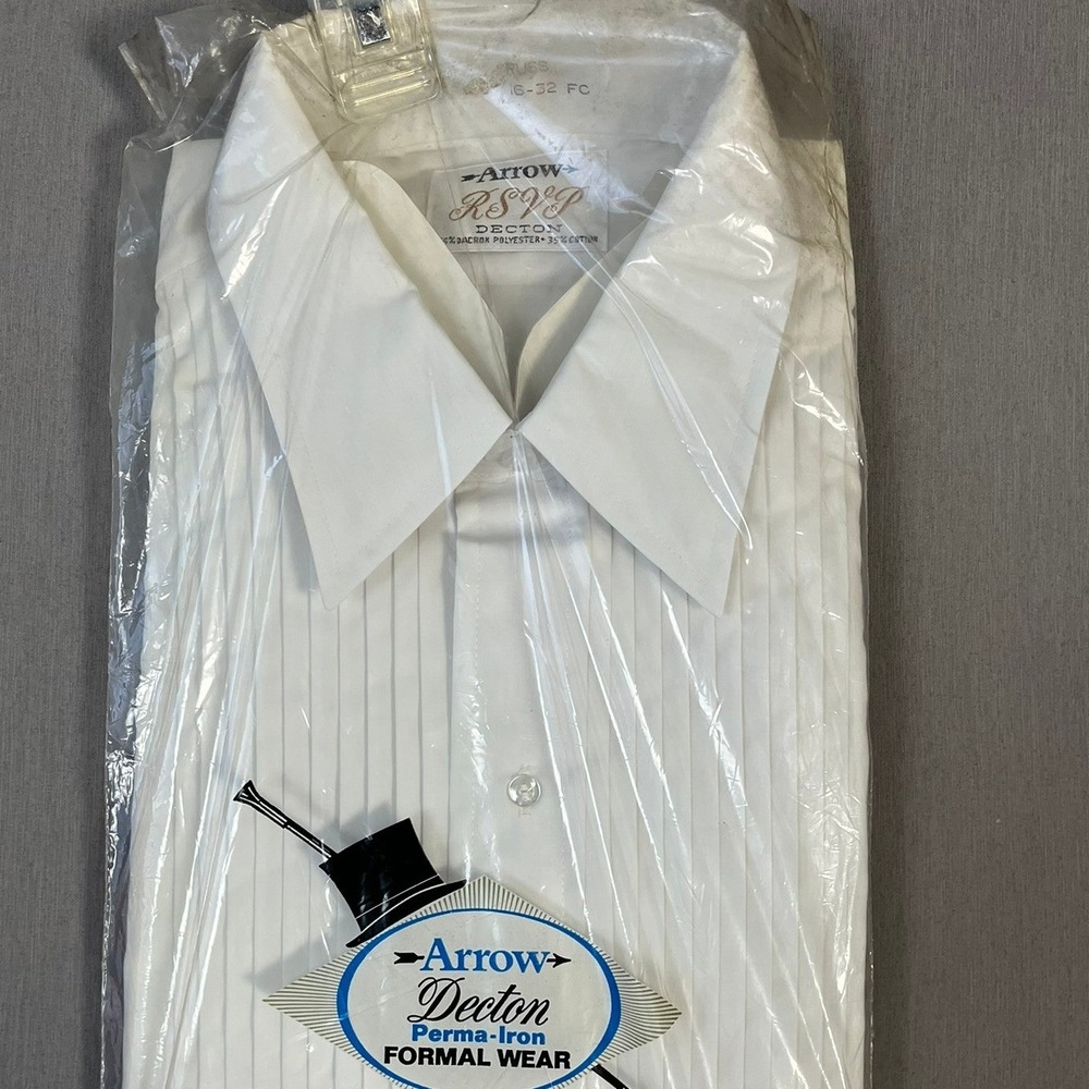 NIP Arrow Decton Perma‑Iron Formal Pleated Tux Shirt White Men's L VTG 60s/70s